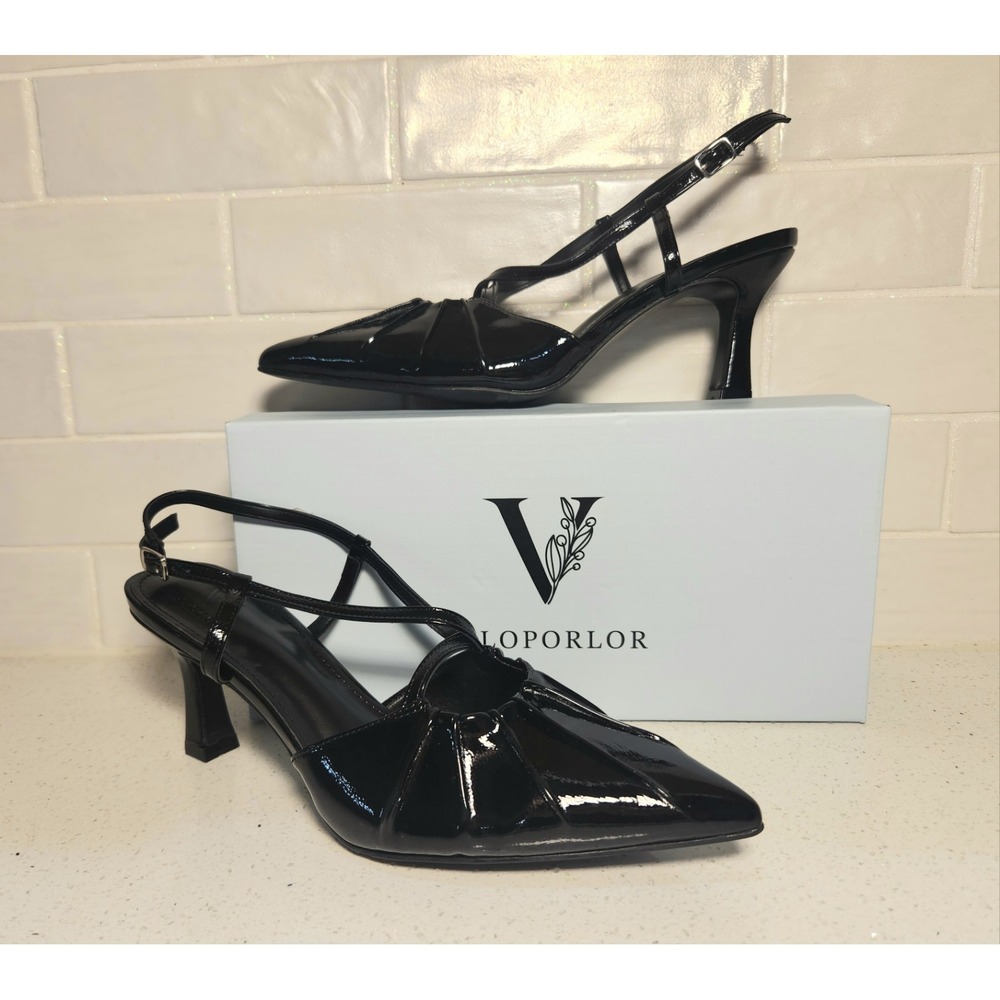 New Women's Black Pointed Toe Strappy Closed-Toe High Heels, Size 10